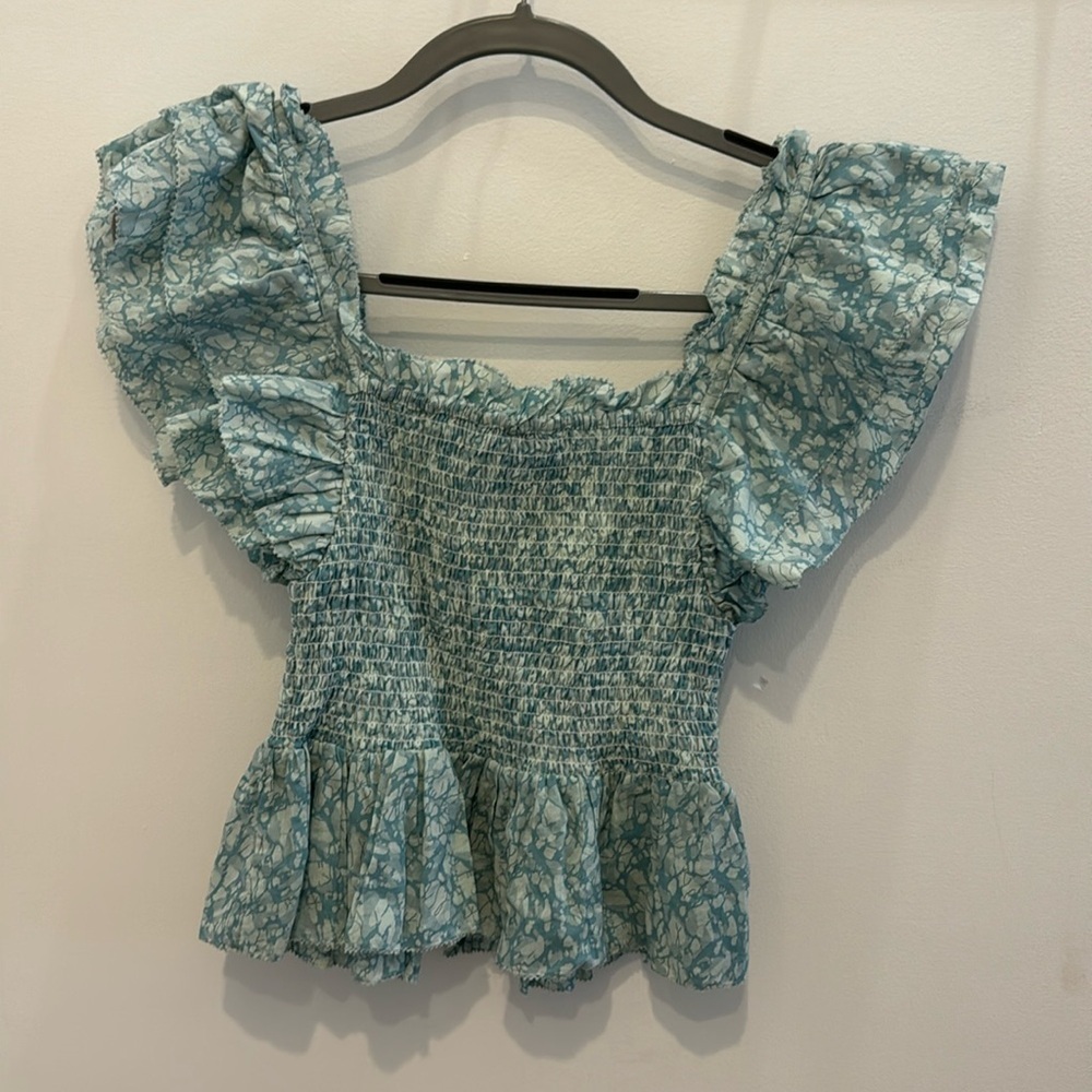 Anthropologie Love the Label Smocked Peplum Top